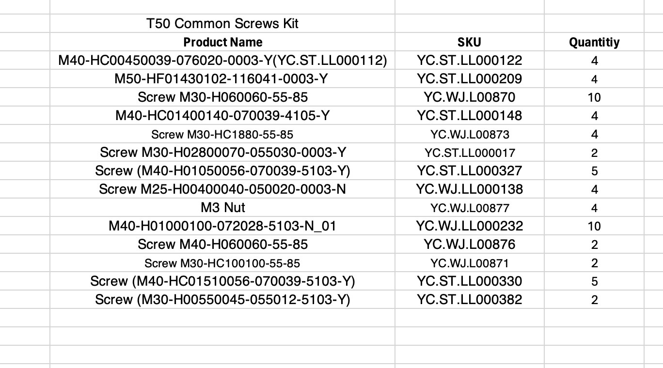 DJI Agras T50 Common Screw Kit